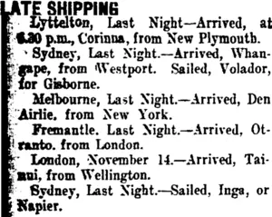 LATE SHIPPING (Taranaki Daily News 15-11-1911)