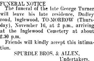 FUNERAL NOTICE. (Taranaki Daily News 15-11-1911)