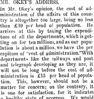MR. OKEY'S ADDRESS. (Taranaki Daily News 15-11-1911)