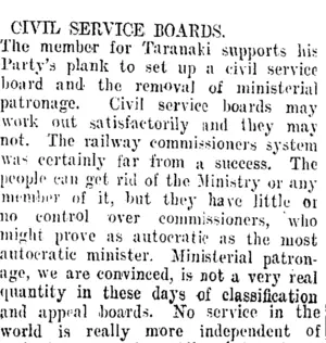 CIVIL SERVICE BOARDS. (Taranaki Daily News 15-11-1911)