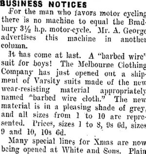 BUSINESS NOTICES. (Taranaki Daily News 15-11-1911)