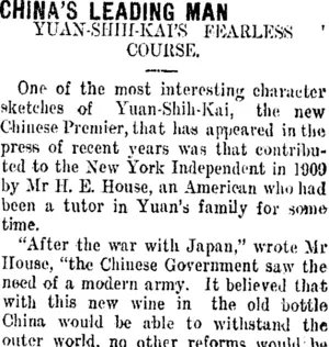 CHINA'S LEADING MAN (Taranaki Daily News 15-11-1911)