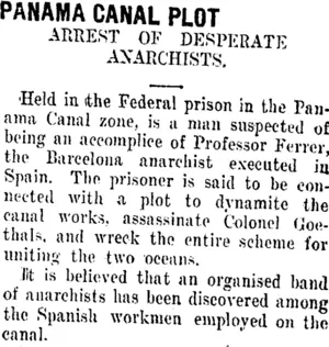PANAMA CANAL PLOT. (Taranaki Daily News 15-11-1911)