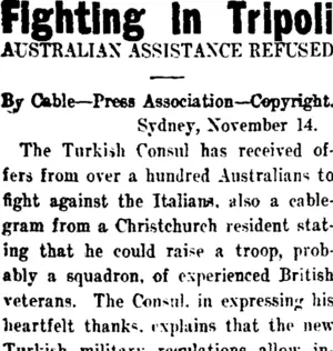 Fighting in Tripoli (Taranaki Daily News 15-11-1911)