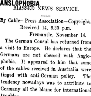 ANSLOPHOBIA. (Taranaki Daily News 15-11-1911)
