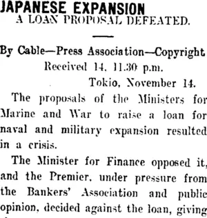 JAPANESE EXPANSION. (Taranaki Daily News 15-11-1911)
