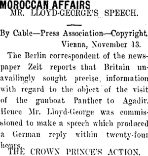 MOROCCAN AFFAIRS. (Taranaki Daily News 15-11-1911)