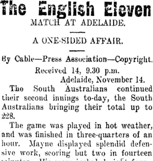 The English Eleven (Taranaki Daily News 15-11-1911)