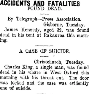 ACCIDENTS AND FATALITIES (Taranaki Daily News 15-11-1911)