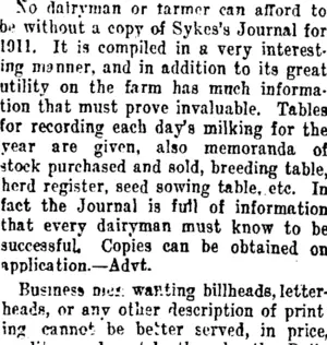 Page 5 Advertisements Column 2 (Taranaki Daily News 15-11-1911)
