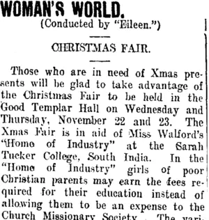 WOMAN'S WORLD. (Taranaki Daily News 15-11-1911)