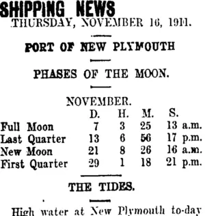 SHIPPING NEWS (Taranaki Daily News 16-11-1911)