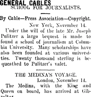 GENERAL CABLES (Taranaki Daily News 16-11-1911)