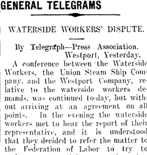 GENERAL TELEGRAMS (Taranaki Daily News 16-11-1911)