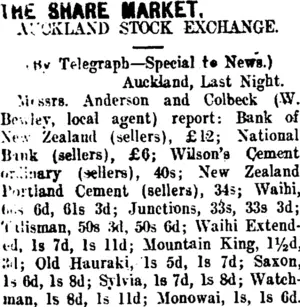 THE SHARE MARKET. (Taranaki Daily News 17-11-1911)