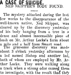 A CASE OF SUICIDE. (Taranaki Daily News 17-11-1911)