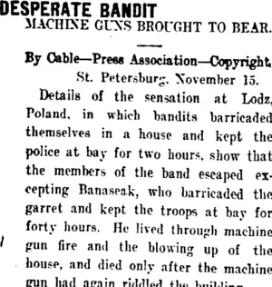 DESPERATE BANDIT (Taranaki Daily News 17-11-1911)