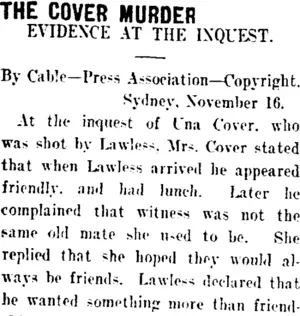 THE COVER MURDER. (Taranaki Daily News 17-11-1911)