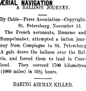 ÆRIAL NAVIGATION. (Taranaki Daily News 17-11-1911)