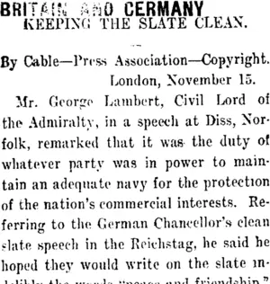 BRITAIN AND GERMANY (Taranaki Daily News 17-11-1911)