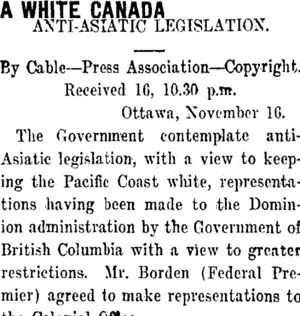 A WHITE CANADA. (Taranaki Daily News 17-11-1911)
