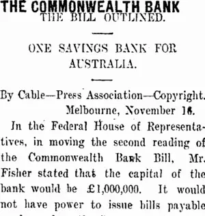 THE COMMONWEALTH BANK (Taranaki Daily News 17-11-1911)