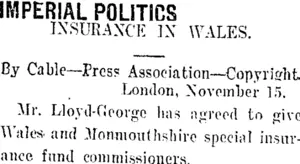 IMPERIAL POLITICS (Taranaki Daily News 17-11-1911)