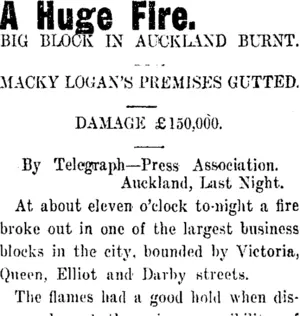 A Huge Fire. (Taranaki Daily News 17-11-1911)