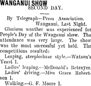 WANGANUI SHOW. (Taranaki Daily News 17-11-1911)