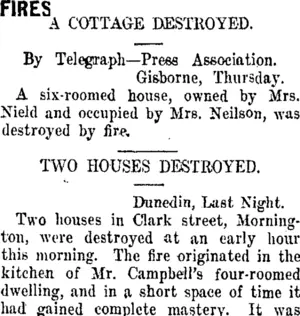 FIRES. (Taranaki Daily News 17-11-1911)
