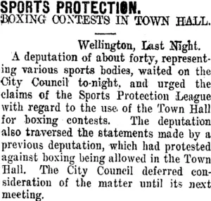 SPORTS PROTECTION. (Taranaki Daily News 17-11-1911)