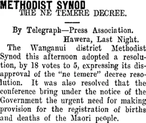 METHODIST SYNOD. (Taranaki Daily News 17-11-1911)