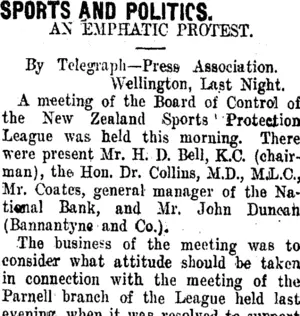 SPORTS AND POLITICS. (Taranaki Daily News 17-11-1911)