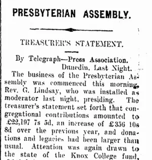 PRESBYTERIAN ASSEMBLY. (Taranaki Daily News 10-11-1911)