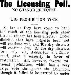The Licensing Poll. (Taranaki Daily News 9-12-1911)