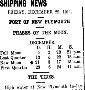SHIPPING NEWS (Taranaki Daily News 29-12-1911)