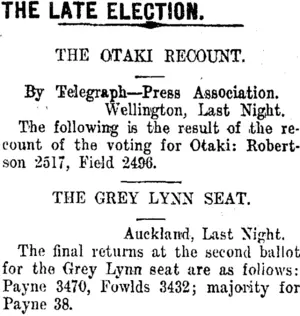 THE LATE ELECTION. (Taranaki Daily News 20-12-1911)