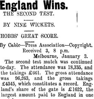 England Wins. (Taranaki Daily News 4-1-1912)