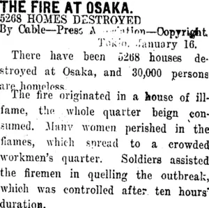 THE FIRE AT OSAKA. (Taranaki Daily News 18-1-1912)