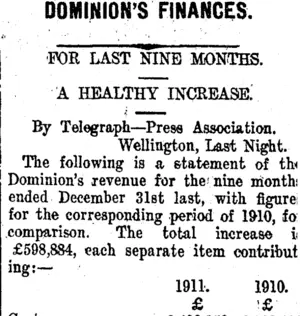 DOMINION'S FINANCES. (Taranaki Daily News 10-1-1912)