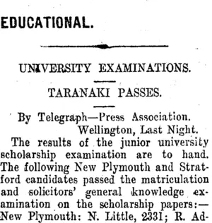 EDUCATIONAL. (Taranaki Daily News 20-1-1912)