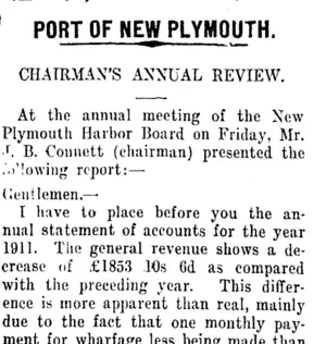 PORT OF NEW PLYMOUTH. (Taranaki Daily News 22-1-1912)