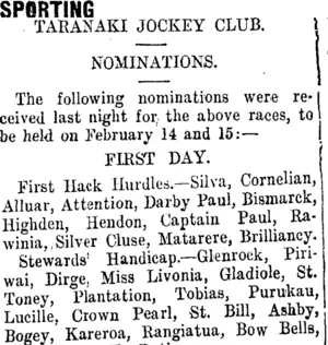 SPORTING (Taranaki Daily News 23-1-1912)
