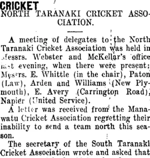 CRICKET (Taranaki Daily News 31-1-1912)