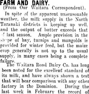 FARM AND DAIRY. (Taranaki Daily News 21-3-1912)