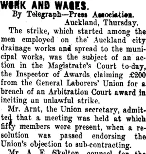 WORK AND WAGES. (Taranaki Daily News 6-4-1912)