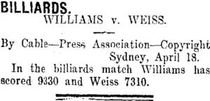BILLIARDS. (Taranaki Daily News 19-4-1912)