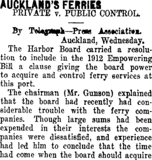 AUCKLAND'S FERRIES (Taranaki Daily News 25-4-1912)