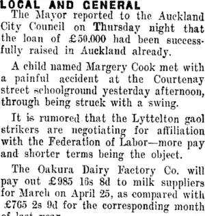 LOCAL AND GENERAL. (Taranaki Daily News 20-4-1912)