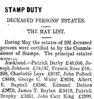 STAMP DUTY (Taranaki Daily News 5-6-1912)